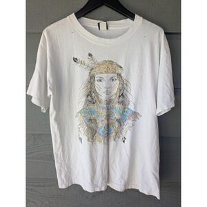 Vintage Diamond Dust Shirt Mens Large White Native American Graphic Thrashed Tee